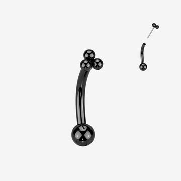 Implant Grade Titanium OneFit Threadless Blackline Bali Beads Trinity Top Curved Barbell